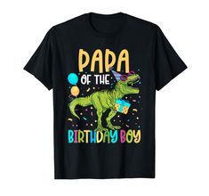 a t - shirt that says papa of the birthday boy with a dinosaur on it