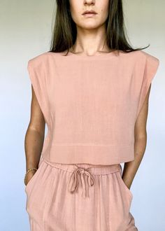 Salmon Structured Sleeve Crop Top | The Tiny Details Summer Set, Matching Pants, Woven Top, Round Neckline, Leg Pants, Wide Leg Pants, Peplum Top, Final Sale, Wide Leg