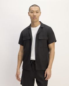 The Relaxed Linen Short-Sleeve Shirt Black – Everlane Everyday Relaxed Fit Tencel Tops, Relaxed Fit Everyday Tops Made Of Tencel, Relaxed Fit Tencel Tops For Casual Gatherings, Casual Tencel Tops For Summer, Casual Summer Tencel Tops, Casual Summer Tops In Tencel, Summer Casual Tencel Tops, Spring Linen Camp Shirt With Relaxed Fit, Spring Linen Relaxed Fit Camp Shirt