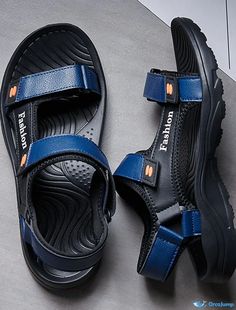 OrcaJump - Mens Nappa Leather Sport Sandals - Anti-Slip, Wear Resistant Beach Shoes - Black, Grey, Dark Blue - Summer Casual Slip-resistant Round Toe Sandals, Casual Non-slip Sport Sandals With Round Toe, Leather Non-slip Slip-on Sport Sandals, Comfortable Round Toe Waterproof Sandals, Comfortable Waterproof Sandals With Round Toe, Non-slip Leather Slip-on Sport Sandals, Waterproof Leather Sport Sandals With Round Toe, Summer Leather Sandals Slip-resistant, Casual Slip-resistant Closed Toe Sport Sandals