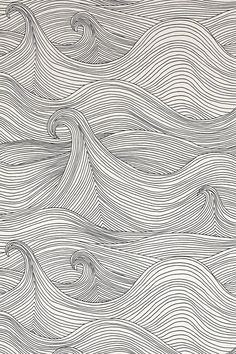 an abstract pattern with wavy lines in black and white, as well as the shape of waves