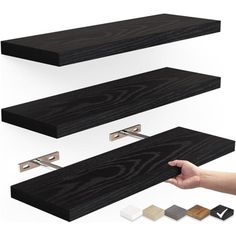 three shelves with different types of wood on them