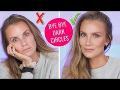 a woman with blonde hair and blue eyes is shown before and after using dark circles