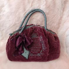 Juicy Couture Fairytale Burgundy Red Tote Bag Purse Quilted Daydreamer Bow Large | eBay Dream Purse, Thrift Inspiration, Juicy Couture Daydreamer, 2000s Bags, Red Coquette, School Purse, Pretty Tote Bags, Big Purse, Juicy Couture Purse