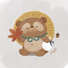 a brown bear with glasses and a flower