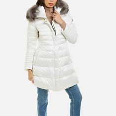 Nwt! Brand New! Women's White Gorski Down-Filled Aprs-Ski Jacket With Detachable Saga Superb Fox Fur (Finland) Trim On The Hood. Msrp: $1,195.00 Women's Size M - Fyi, This Jacket Runs Big Compared To Usual Us Sizes. Gorski Montreal Women's Sizing Is As Follows: Xs 2/4/6 S 8/10 M 12/14 L 16/18 Xl - 20 Fyi- Full Disclosure : There Are A Few Marks On The Inside Of The Hood And This Is How I Purchased It. I Am Not Sure If They Can Be Removed Or Not - Eitherway, I Have Included A Photo For Full Trans White Down Outerwear With Detachable Hood, White Puffer Jacket With Detachable Hood For Cold Weather, White Down Puffer Jacket For Cold Weather, White Hooded Outerwear For Snow, Winter White Down Outerwear, Fitted White Puffer Jacket For Winter, White Long Sleeve Outerwear For Snow, Fitted White Outerwear For Cold Weather, White Down Outerwear For Spring