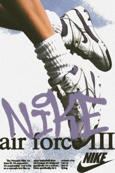 an advertisement for the nike air force ii sneaker is shown in purple and white