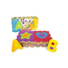 two children's toys with letters and numbers on them