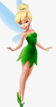 a cartoon tinkerbell is standing with her arms out and legs crossed, wearing green shoes