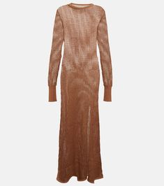 Dulcie Cotton Blend Maxi Dress in Brown - SIR | Mytheresa Beach Maxi Dress For Fall, Chic Long Sleeve Maxi Dress For Beach Cover-up, Brown Long Maxi Dress For Beach Cover-up, Casual Long Sleeve Open Knit Dress, Long Sleeve Beach Dresses With Side Slits, Fall Beach Cover-up Maxi Dress, Long Sleeve Open Knit Vacation Dress, Chic Long Crochet Dress For Spring, Open Knit Long Sleeve Vacation Dress