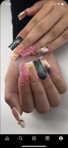 Fall Maximalist Nails, Fall Freestyle Nails, Leo Season Nails, Virgo Nails, Majestic Nails, Vintage Nails, Simple Acrylic Nails, Short Square Acrylic Nails, Acrylic Nails Coffin Pink