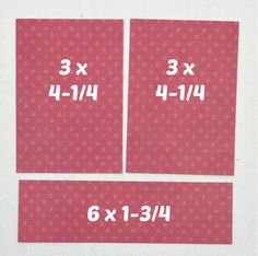 four pieces of red paper with white numbers on them and one piece has three 4x4