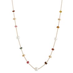 Make any occasion a little more colorful and captivating with our gemstone beaded necklace in 14k yellow gold. This gorgeous necklace is part of our Toscano Collection and showcases our favorite gemstones in colorful beaded form, including garnet, amethyst, blue topaz and pearls. We curated this Italian made piece as a beautiful example of artistry and style. Elegant Multicolor Rondelle Beaded Necklaces, Elegant Multicolor Single Strand Gemstones, Fine Jewelry Briolette Gemstone Beads Necklace, Elegant Multicolor Gemstone Beads Necklace, Classic Gold Multi-stone Necklace, Yellow Gold Jewelry With Multi-stone Round Beads, Elegant Multicolor Pearl Necklace With Gemstone, Elegant Multi-stone Beaded Necklace, Yellow Gold Multi-stone Round Bead Jewelry