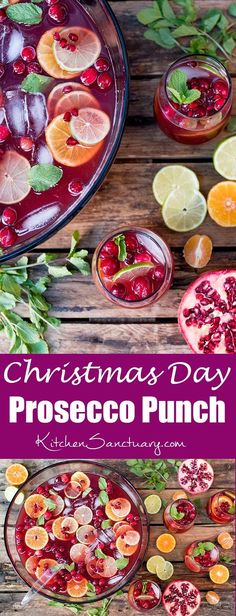 christmas day prosecco punch with oranges and pomegranate