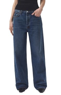 AGOLDE Low Slung Baggy Organic Cotton Jeans | Nordstrom Dark Wash Baggy Jeans, Chic Denim Outfits, Denim Outfit Ideas, Cream Turtleneck, French Girl Chic, 2023 Mood, Baggy Jean, Make Your Outfit, Ankle Length Jeans