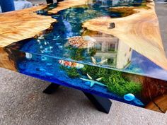 a table that has been made to look like an aquarium