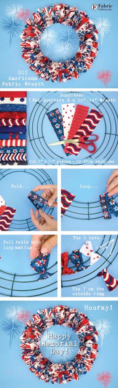 the instructions to make an american flag wreath