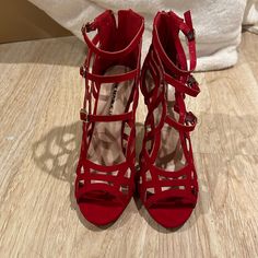 Never Worn And In Great Condition. Strappy Heels, Open Toe, Shoes Women Heels, Shoes Heels, Heels, Red, Color