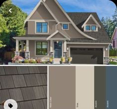 a house with gray siding and brown shingles