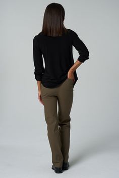 This is the style that started it all. Our ultimate great-fitting pant has structure and stretch to hold you in all the right places and feel good all day long. ✓ High Rise ✓ Two-Way Stretch ✓ Office Ready ✓ All-Day Comfort ✓ Pocket ✓ Machine Washable DETAILS High-stretch fabrication Elasticated pull-on waistband No-Bulk back pocket Straight leg silhouette FIT Regular fit True to size Model is 5'8" and wears size S Regular MEASUREMENTS Front rise: 10 1/8" (size S) Leg opening circumference: 14" Pant For Women, Classic Pants, Black Khakis, Hold You, Denim Pant, Dress Pants, Fabric Care, Dress Skirt, Feel Good