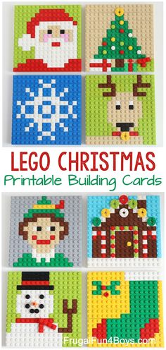 lego christmas cards with the words, lego christmas printable building cards