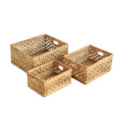 three wicker baskets sitting next to each other