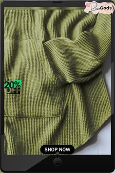 Long Sleeve Plain Sweatshirts Green Casual Sweater, Casual Green Solid Color Sweater, Casual Hoodie Sweater With Pockets, Casual Cozy Fit Sweater With Pockets, Casual Hoodie With Crew Neck, Casual Solid Color Crew Neck Hoodie, Long Sleeve Waffle Knit Sweatshirt For Winter, Cozy Fit Green Top For Spring, Spring Green Cozy Fit Top