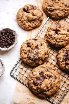 chocolate chip cookies cooling on a wire rack