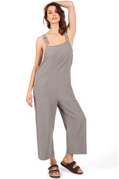 Lana Roux Crop Wide-Leg Linen Jumpsuit – Pink Ice Relaxed Fit Vacation Overalls With Pockets, Relaxed Fit Overalls With Pockets For Vacation, Summer Overalls With Adjustable Straps And Relaxed Fit, Casual Square Neck Jumpsuits And Rompers For Beach, Casual Beach Jumpsuits And Rompers With Square Neck, Casual Beach Jumpsuits With Square Neck, Trendy Square Neck Jumpsuits And Rompers For Summer, Summer Overalls With Side Pockets, Summer Overalls With Adjustable Straps