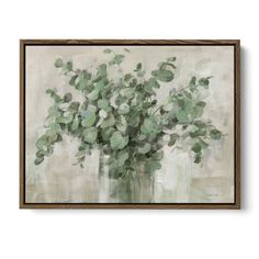 a painting with green leaves in a vase