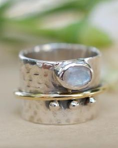 Libby Meditation Ring * Moonstone * Sterling Silver 925 & Bronze * BJS – ByCila, Inc June Meaning, White Stone Ring, Ring Moonstone, Meditation Ring, Meditation Rings, Silver Spinner Rings, Spinner Ring, Labradorite Ring, Spinner Rings