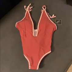 Zaful One Piece Swimsuit Chestnut Red Never Worn Cheeky One Piece Swimsuit, Tie Swimsuit, White Bathing Suit, Red One Piece, Zaful Bikinis, Yellow Swimsuits, Cut Out One Piece, Cut Out Swimsuits, Striped One Piece