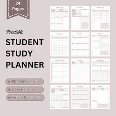 the student study planner is shown in black and white, with text overlaying it