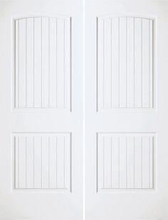 two white doors with vertical paneling on each side