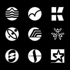 six different logos are shown in black and white