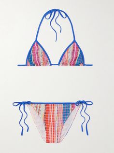 Missoni Mare's bikini is crochet-knitted from pretty multicolored threads and fully lined for coverage. It has triangular cups and low-rise briefs, both defined by cobalt-blue trims and ties which you can adjust for your preferred fit. Missoni Mare, Knitted Swimsuit, Raffia Bag, Blue Swimsuit, Beauty Accessories, Missoni, Net A Porter, Briefs, Accessories Design