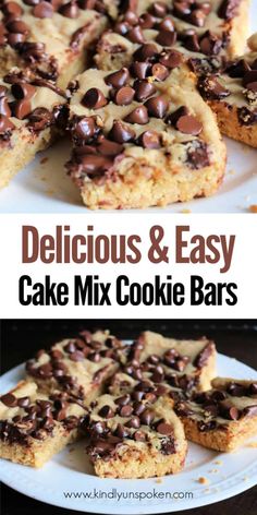 delicious and easy cake mix cookie bars with chocolate chips on top are the perfect dessert