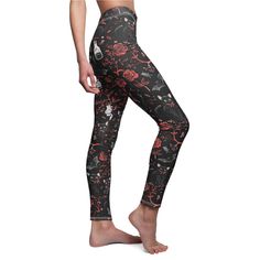 Goth Leggings Witchy Style - Black Cats, Roses and Potions Design Women's Cut & Sew Casual Spooky Leggings Elevate Your Casual Style with Elastic Leggings Key Features: 🌟 Crafted from 95% Polyester brushed suede and 5% Spandex, ensuring comfort and flexibility 🌟 Skinny fit for a sleek and stylish look 🌟 Tagless for added comfort 🌟 White thread color for a clean finish 🌟 Runs true to size for a perfect fit 🌟 Assembled in the USA from globally sourced parts, ensuring quality Make a fashion s Goth Leggings, Witchy Style, Gothic Leggings, Elastic Leggings, Witchy Fashion, Legging Outfits, Womens Leggings, Leggings Casual, Dark Fashion