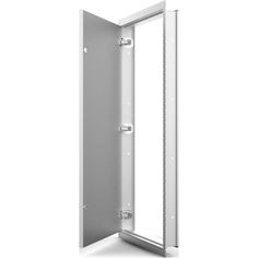 an open metal door on a white background