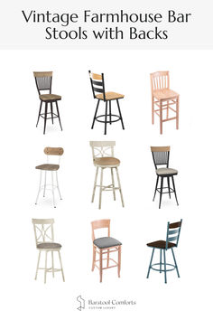 Vintage Farmhouse Bar Stools with Backs