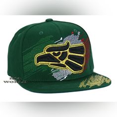 Mexican Hat Hecho En Mexico Eagle Embroidery Snapback Flat Bill Baseball Cap Casual Snapback Hat With Custom Embroidery And Flat Bill, Casual Snapback Hat With Custom Embroidery, Casual Embroidered Fitted Hat With Flat Bill, Embroidered Baseball Cap For Streetwear, Green Snapback Hat With Embroidered Patch, Embroidered Baseball Cap With Visor For Streetwear, Green Embroidered Snapback Baseball Cap, Embroidered Visor Baseball Cap For Streetwear, Green Embroidered Logo Snapback Baseball Cap