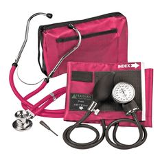 30 inch Sprague Rappaport-Type stethoscope Deluxe adjustable gauge with luminescent faceplate allows the user to easily set the gauge to zero Deluxe air release valve and bulb and coordinating calibrated nylon adult cuff Heavy-walled double tubing and chrome-plated zinc alloy rotating chest piece Magenta in color Shop About Us Contact Us Reviews and Ratings Veridian Adult Magenta Pink Reusable Aneroid / Stethoscope Set 2-Tubes 1 Each Veridian  | MFG #02-12608 ProKit™ Sterling Series Aneroid Sphy Good Blood Pressure, Neonatal Nurse, Blood Pressure Cuff, Blood Pressure Monitor, Doll Gift, Nursing Students, Nursing School, Medical Supplies, Blood Pressure