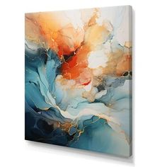 Latitude Run® Blue And Orange Fluid Movements Framed On Canvas Print | Wayfair Black Picture Frames, Abstract Wall Decor, Fluid Painting, Abstract Acrylic, Art Display, Art Abstrait