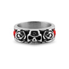 Description: Introducing a new and updated Skull And Roses With Red CZ Accents Ring! So you can get more attention with this jewelry item. This amazing ring is perfect for anyone who loves skulls and roses, or for anyone who wants to add a little bit of edge to their style. The ring is made of sterling silver which makes it allergy free. It features a skull and rose design with red cubic zirconia accents. It's the perfect piece of jewelry for making a bold statement, and it's sure to turn heads Red Skelton, Skull And Roses, Roses Red, Skulls And Roses, Jewelry Website, Stainless Steel Ring, Viking Jewelry, Allergy Free, Rose Design