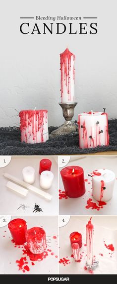 some candles that have been decorated with blood