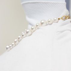 Beautiful white pearl rounds 8-12 mm with a handmade 14k yellow gold toggle clasp.  Length is 17".  Metal: Yellow Gold  Stone: Pearl  Stone Cut: Round Cut  Exact dimensions for the item are unknown. Please reach out in the seller Q&A with questions White Round Necklace With Toggle Clasp, Elegant White Toggle Necklace With Pearl Charm, White Round Necklaces With Toggle Clasp, White Jewelry With Toggle Clasp, Elegant Pearl Necklace With Toggle Clasp, Elegant Toggle Necklace With Round Beads, Elegant Necklaces With Toggle Clasp And Round Beads, Pearl Stone, Toggle Necklace