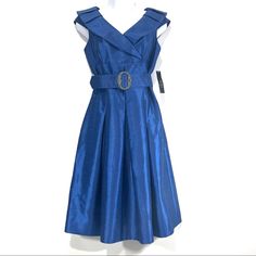 Tahari Blue V-Neck Off Shoulder Midi Dress Women's Size 2 Condition: New With Tags Off Shoulder Midi V-Neck Blue Midi Length V-neck Dress For Formal Occasions, Elegant Blue A-line V-neck Dress, Blue A-line V-neck Dress For Evening, Blue A-line V-neck Evening Dress, Elegant Royal Blue V-neck Midi Dress, Blue A-line V-neck Dress, Blue V-neck Dress For Summer Formal Events, Blue V-neck Formal Dress For Summer, Blue Midi-length V-neck Dress For Formal Occasions