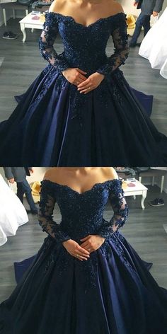 Midnight Blue Prom Dresses, Navy Blue Wedding Dress, Wedding Dresses Off Shoulder, Long Sleeve Ball Gown Wedding Dress, Off Shoulder Ball Gown, Dresses Off Shoulder, Long Sleeve Ball Gowns, Navy Blue Prom Dresses, Prom Dresses Elegant