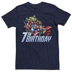 the avengers birthday t - shirt is shown with an image of captain america and other superheros