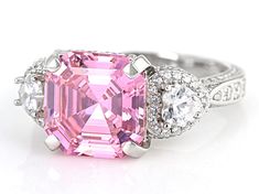 Bella Luce® pink and white diamond simulants 11.45ctw square, heart, and round, rhodium over sterling silver assher cut ring. Measures approximately 0.81"L x 0.38"W and is not sizeable. The diamond equivalent weight is 6.94ctw. Gia Certified White Gold Jewelry For Valentine's Day, Pink Platinum Jewelry With Brilliant Cut, Pink Brilliant Cut Platinum Jewelry, Luxury Pink Diamond Cut Jewelry, Pink Gia Certified Jewelry, Pink Platinum Jewelry Gift, Cushion Cut Pink Cubic Zirconia Jewelry, Pink Cushion Cut Cubic Zirconia Jewelry, Gia Certified Emerald Cut Pink Jewelry